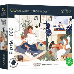 Trefl Prime Puzzle 1000 UFT - Joga, mačky a káva: Pokoj v duši