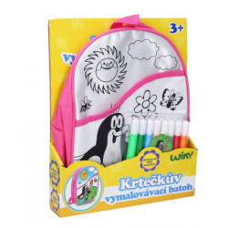Batoh Krtko vymaľovávací ružový 30 cm + 8 fixiek